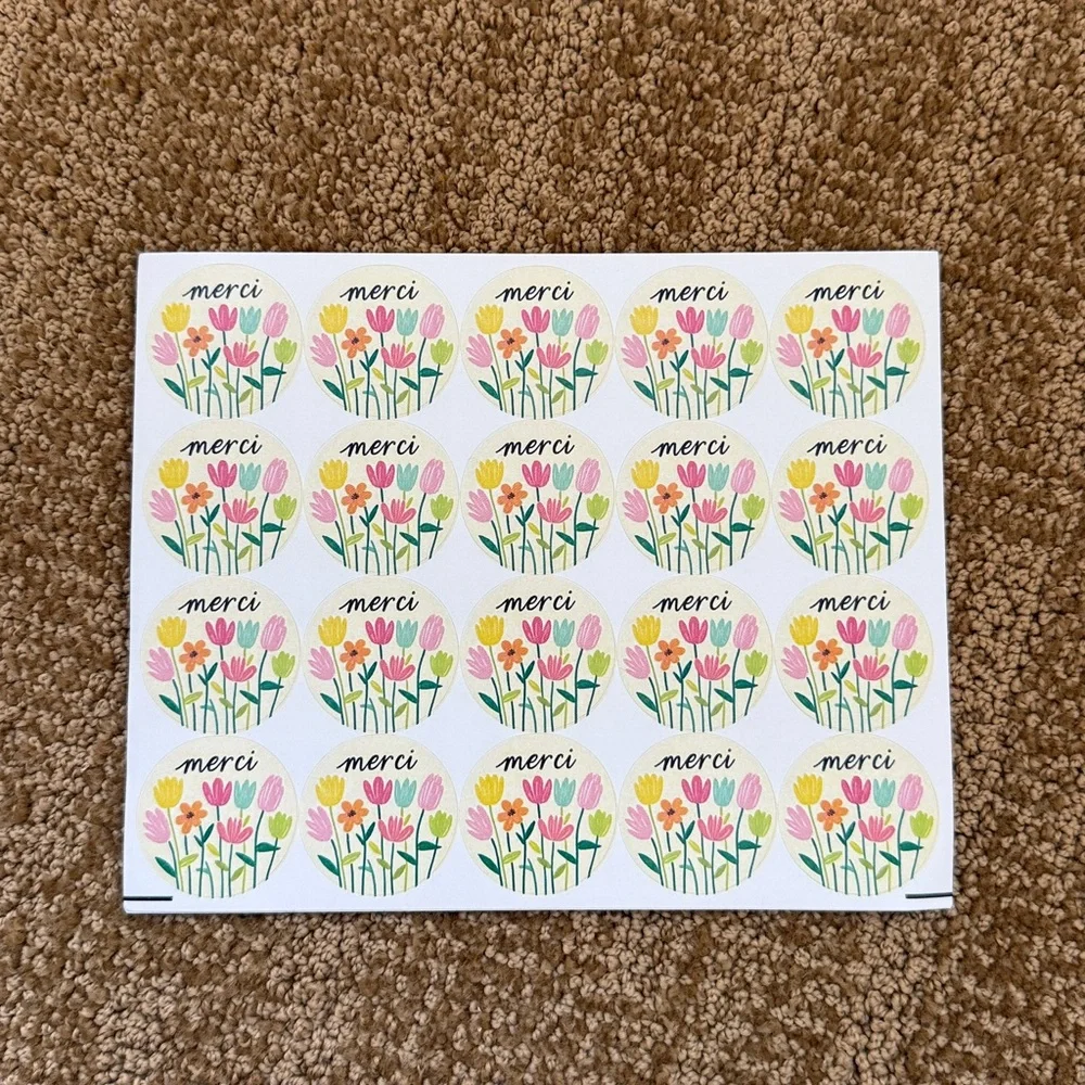 NEW {40 piece} Beautiful merci floral thank you stickers. 2”